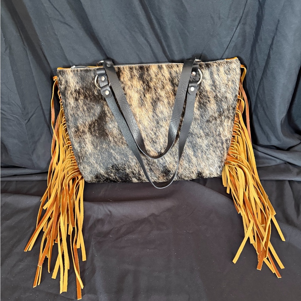 Jill Homestead Fringe Leather Tote Bag - Black, Brown, and Mustard.